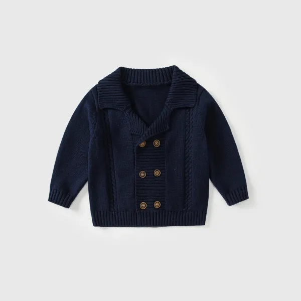 Design Navy Cable Knit Shawl Collar Cardigan Outerwear.cardigan - 1