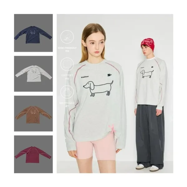 Design Dachshund Print Long-Sleeve Tee Gray T-Shirts - 4