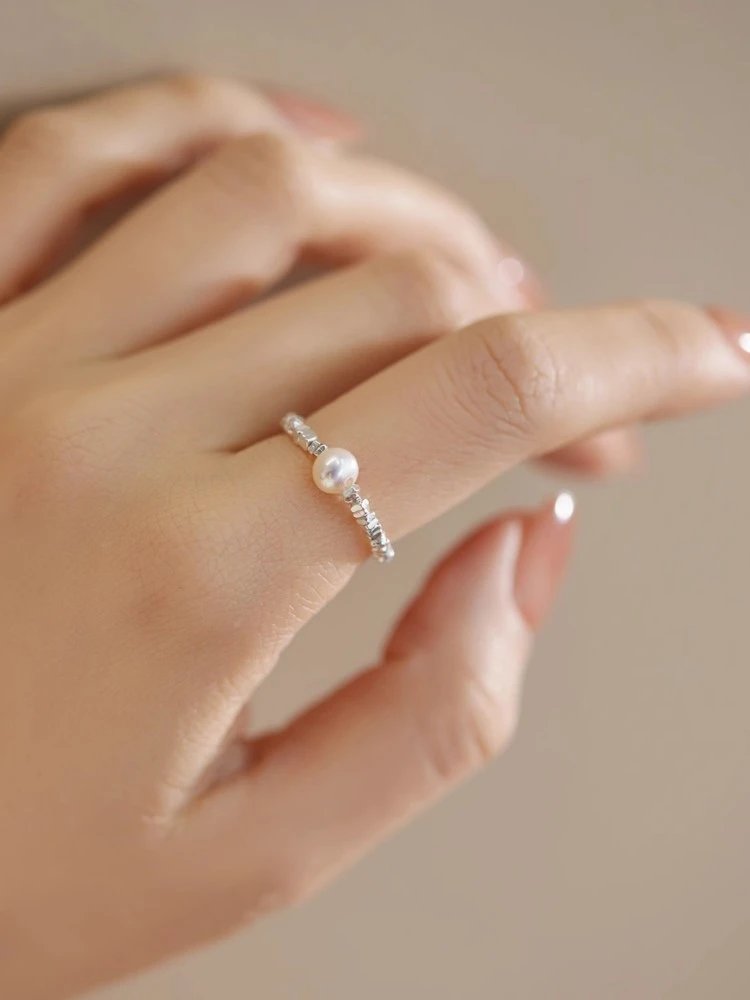 Design Pearl Bead Stack Ring Silver Jewelry - 3