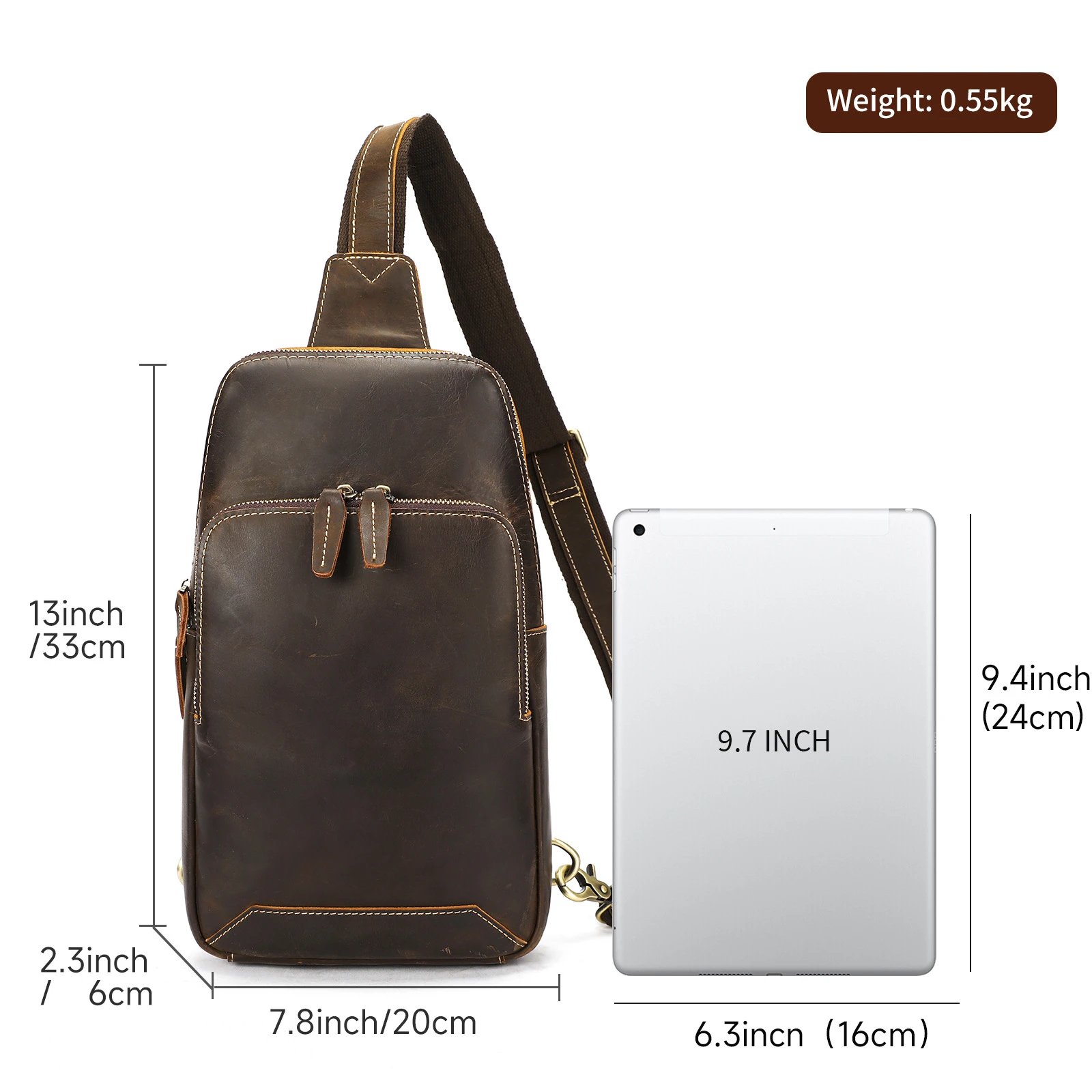 Vintage Leather Sling Bag Brown Distressed Casual