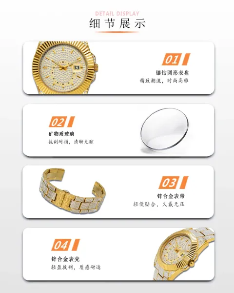 Design BELBI Luxury Iced-Out Gold Watch with Full Crystal Dial and Bracelet Watches - 10