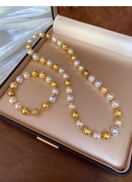 Design Pearl and Gold Bead Necklace and Bracelet Set Jewelry - 13