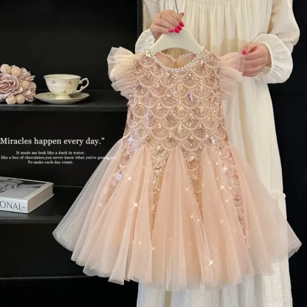 Design Mapplethorpe Pink Pearl-Trimmed Tulle Dress with Bow Accent Dress - 12