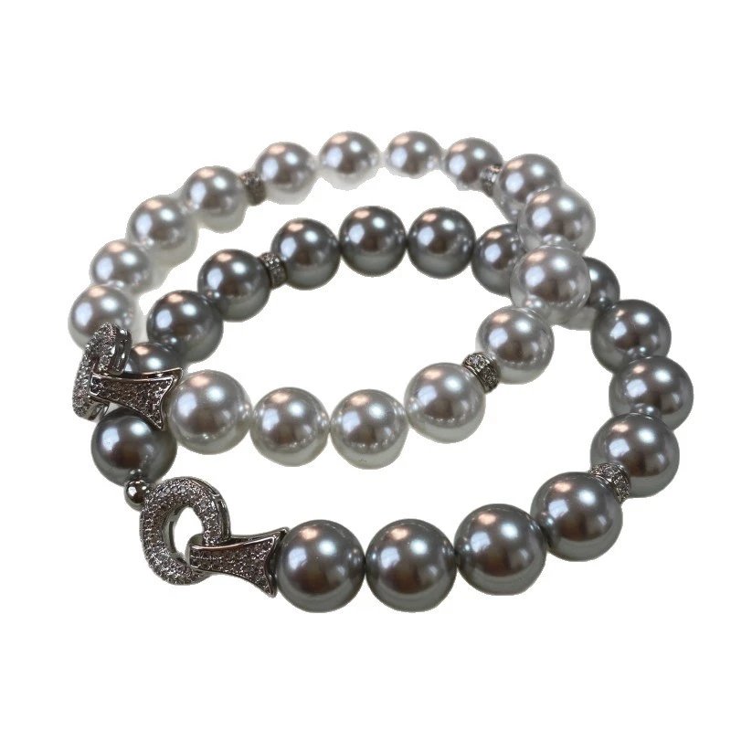 Pearl Bead White Crystal Ribbon Clasp Bracelet
