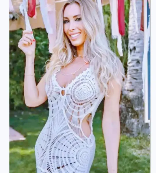 Design White Crochet Maxi Dress with Geometric Pattern Dress - 12