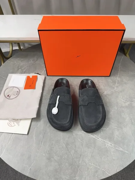 Hermès Oran Loafers Gray Suede Slippers - 6