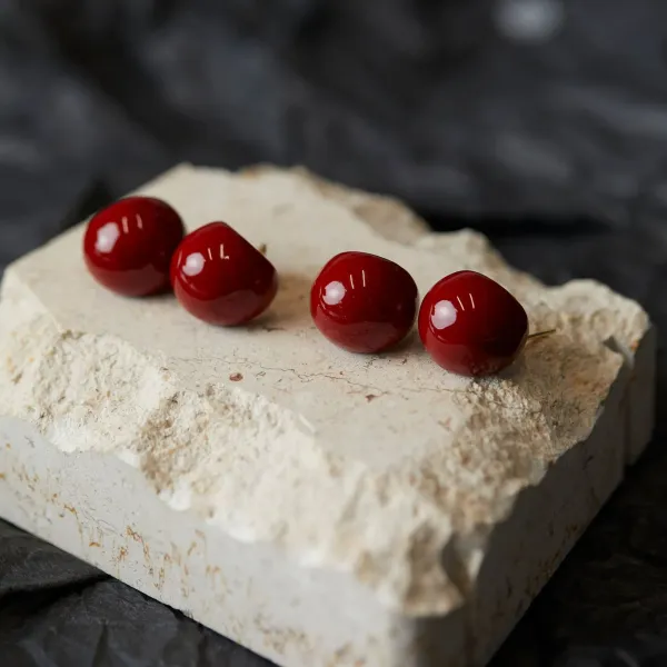 Design Cherry Drop Earrings Red Enamel Gold-Plated Earrings Jewelry - 8