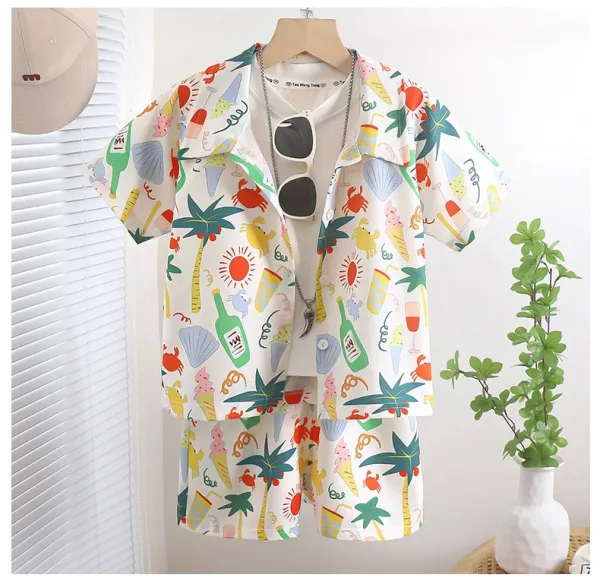 Design Tropical Print Short-Sleeve Shirt and Shorts Set Multicolor Casual Set Sets - 6