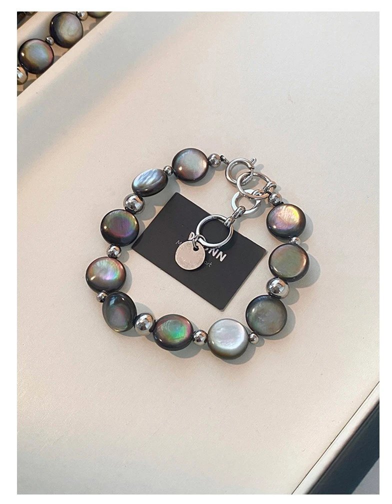 Design Pearl Bead Bracelet with Iridescent Gray Black Pearls and Silver Clasp Jewelry - 4