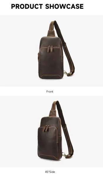 Design Vintage Leather Crossbody Bag Brown - 7
