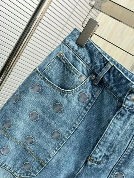Design Embroidered Patchwork Wide-Leg Jeans Blue - 10
