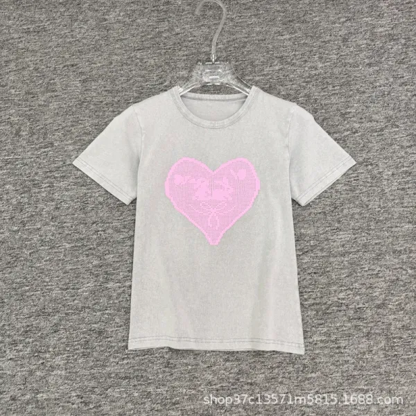 Design Heart Print Graphic T-Shirt Gray - 1