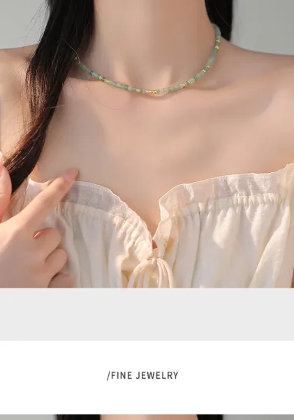 Design Green Jade Bead Necklace with Gold Accents Jewelry - 9