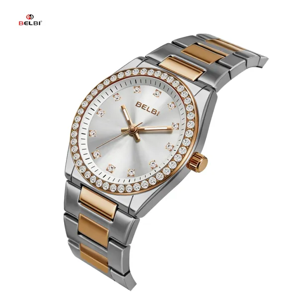 Design BELBI Crystal-Encrusted Black Dial Gold Watch Watches - 19