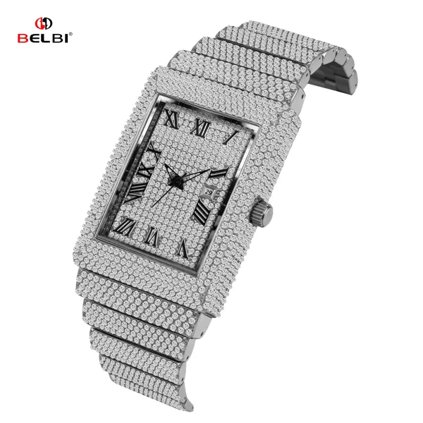 Design BELBI Iced-Out Rectangle Gold Watch Watches - 22