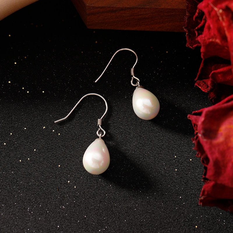 Pearl Teardrop Silver Earrings White Elegant Dangling Earring