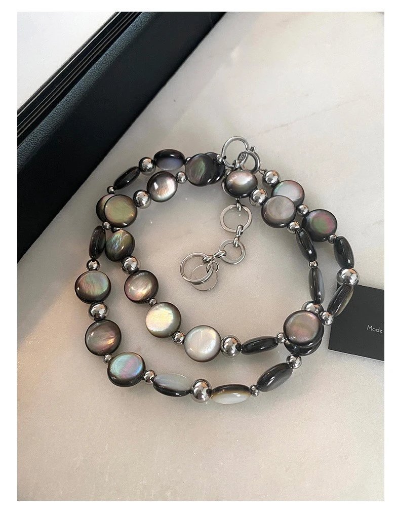 Design Pearl Bead Bracelet with Iridescent Gray Black Pearls and Silver Clasp Jewelry - 12