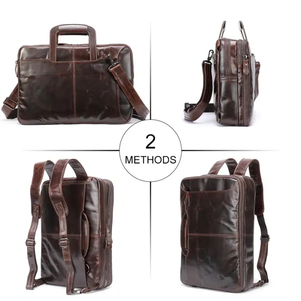 Design Convertible Leather Briefcase Backpack Brown - 1