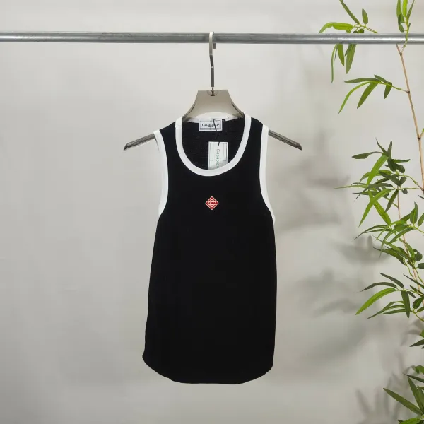 Casablanca Ribbed Tank Top Black with Emerald Trim Vest Top - 4