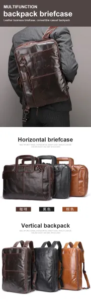 Design Convertible Leather Briefcase Backpack Brown - 3