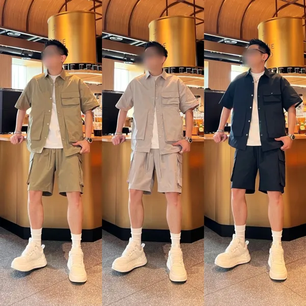 Design Utility Shirt and Cargo Pants Set Beige Casual-Set - 3