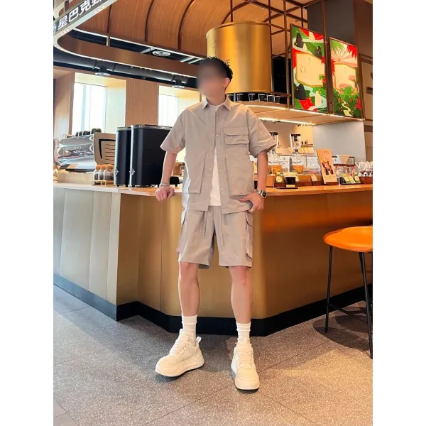 Design Utility Shirt and Cargo Pants Set Beige Casual-Set - 4