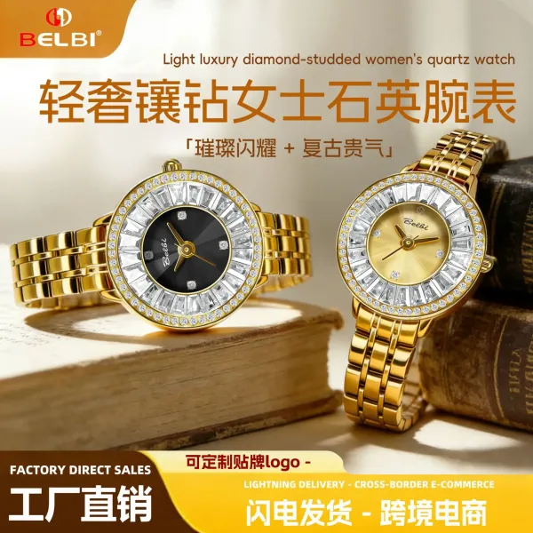Design BELBI Crystal-Embellished Black Dial Stainless Steel Watch Watches - 5