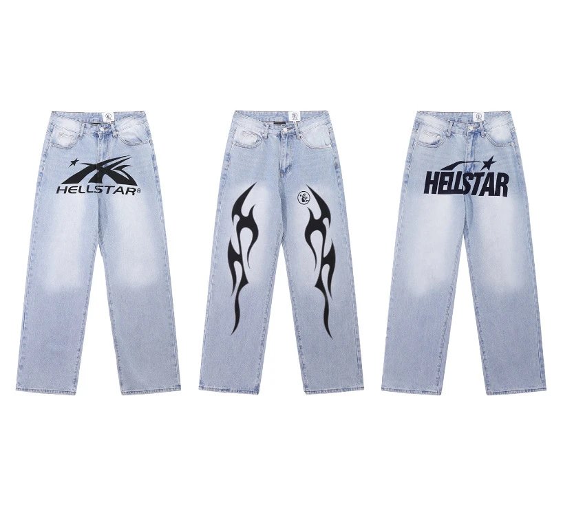 Hellstar Distressed Graphic Denim Shorts Light Wash - 16
