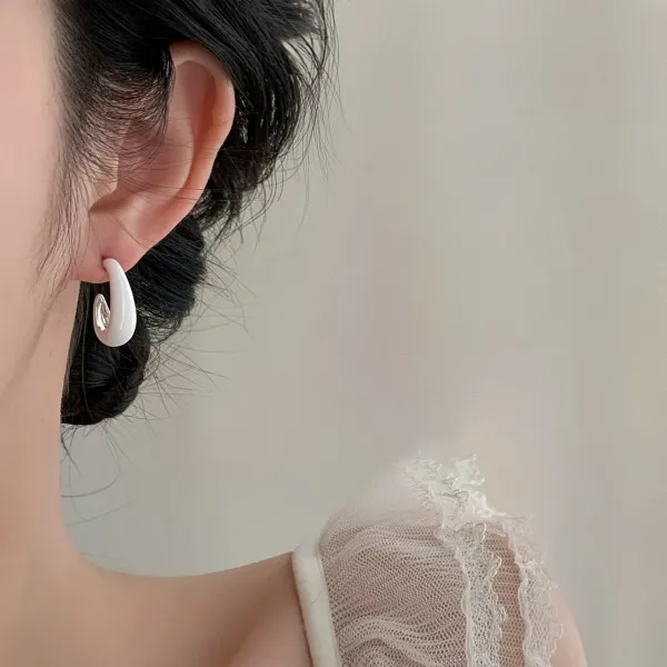 Design Minimalist Glossy White Hoop Earrings Jewelry - 7