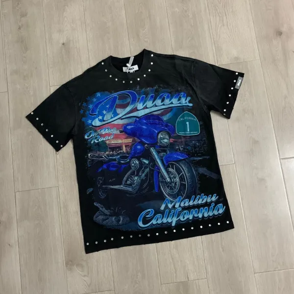 Design Duaa On The Road Malibu California Studded Graphic T-Shirt T-Shirts - 1