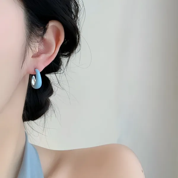 Design Minimalist Glossy White Hoop Earrings Jewelry - 10
