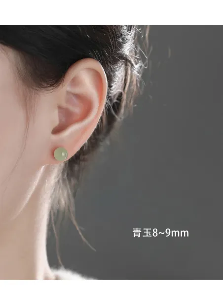 Design Jade Stud Earrings Light Green Jewelry - 11