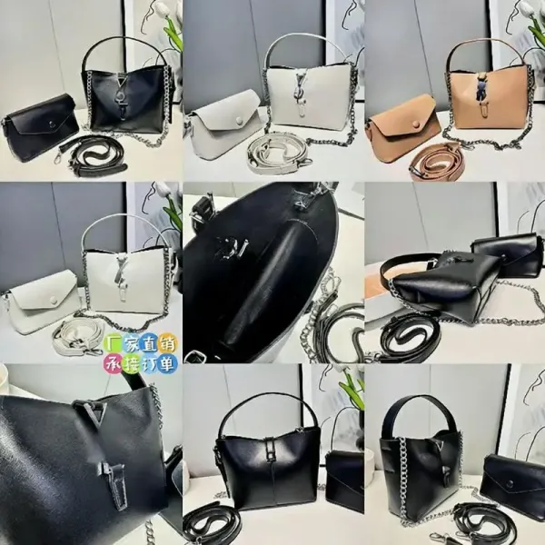 Design Chain-Handle Shoulder Bag Set in Beige - 2