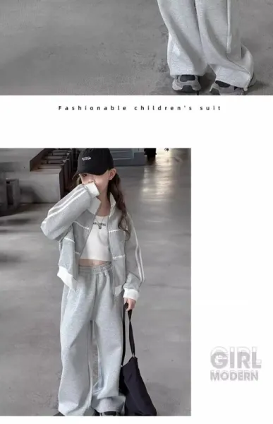 Design Gray Zip-Up Track Set with Embroidered Bow Detail Sweatpants Tracksuit - 12