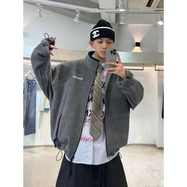Miu Miu Oversized Fleece Jacket Gray Outerwear - 4