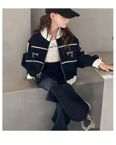 Design Gray Zip-Up Track Set with Embroidered Bow Detail Sweatpants Tracksuit - 20