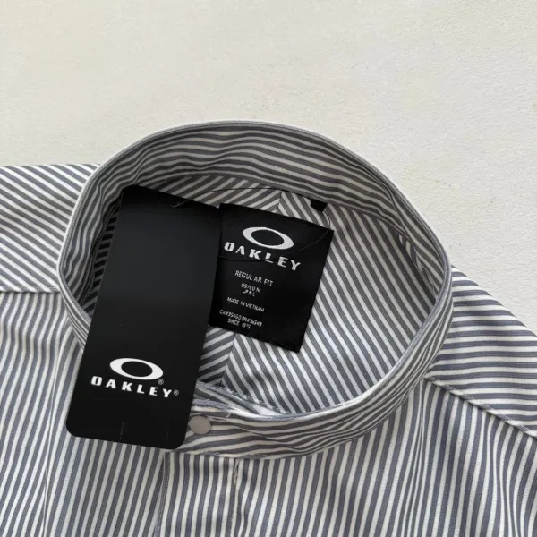 Oakley Striped Mandarin Collar Shirt Gray Tops Shirt - 14