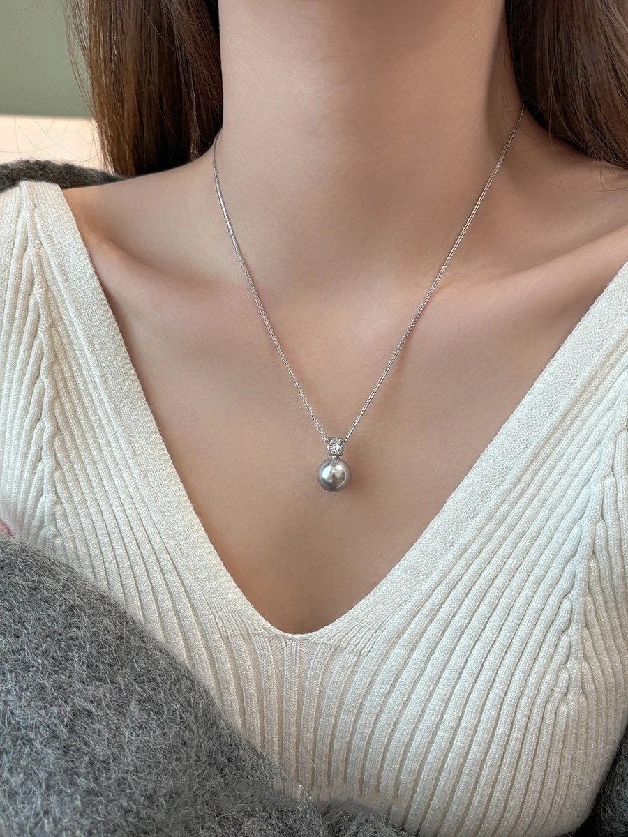Design Pearl and Diamond Pendant Necklace Silver Jewelry - 6