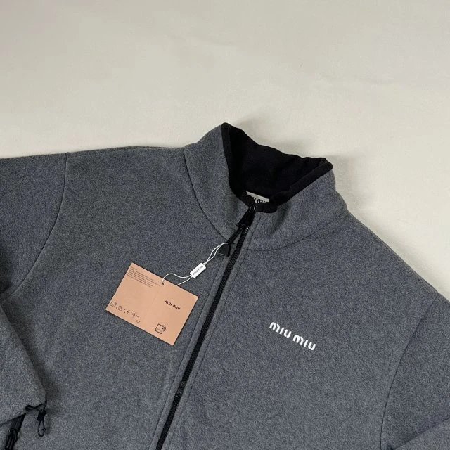 Miu Miu Oversized Fleece Jacket Gray Outerwear - 23