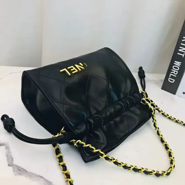 Chanel Drawstring Bucket Bag Black with Gold Chain - 10