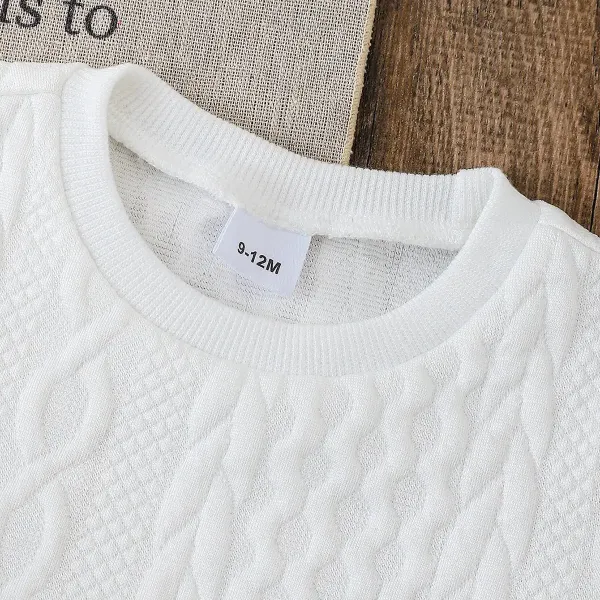 Design Cable Knit Sweater with 'What?' Patch + Cargo Jeans + White Velcro Sneakers Set Casual Set - 3