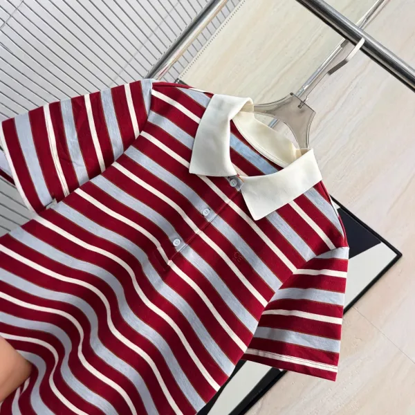 Design Striped Contrast Collar Polo Red Gray White Polo Shirt - 5