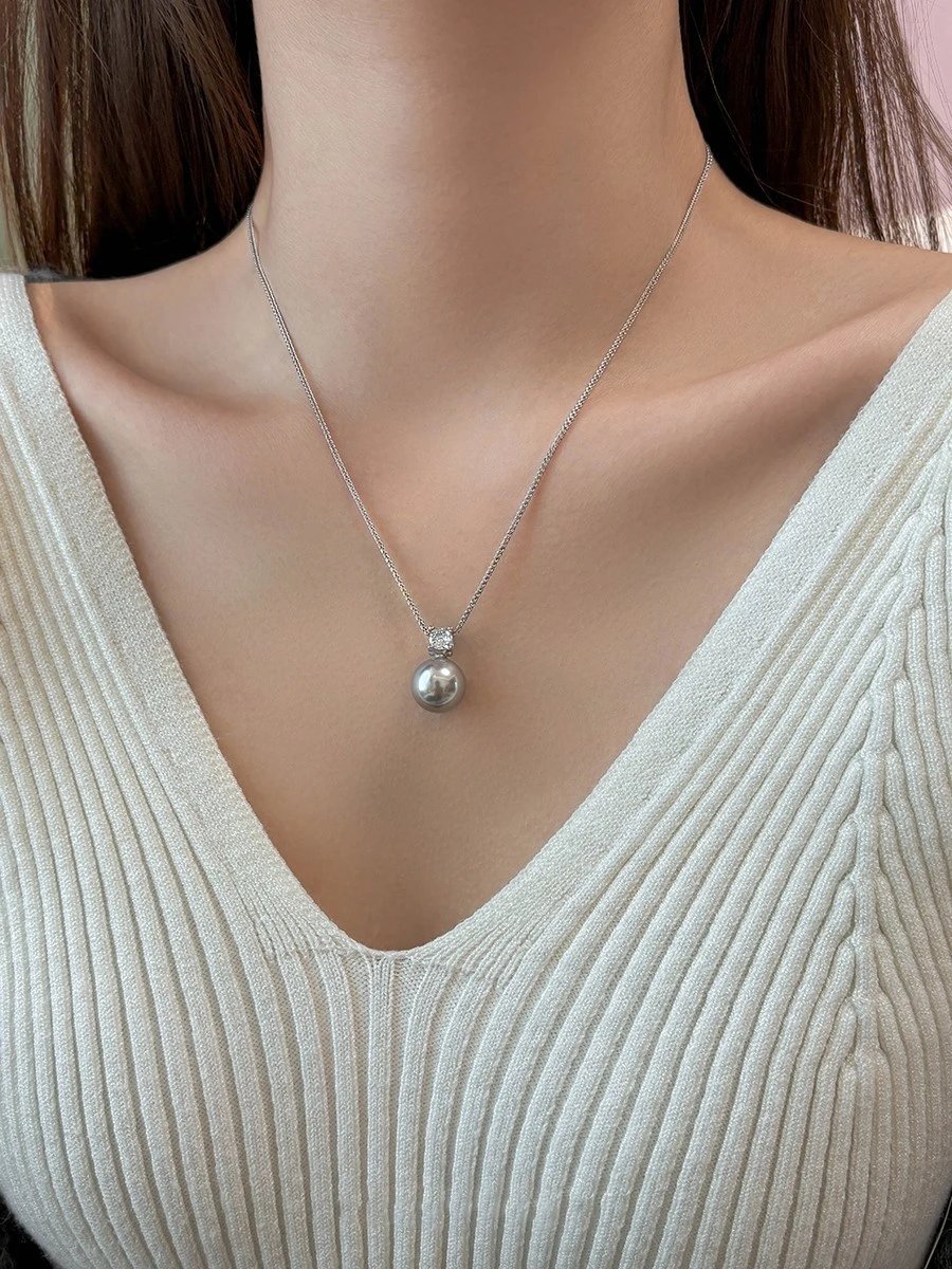 Design Pearl and Diamond Pendant Necklace Silver Jewelry - 7