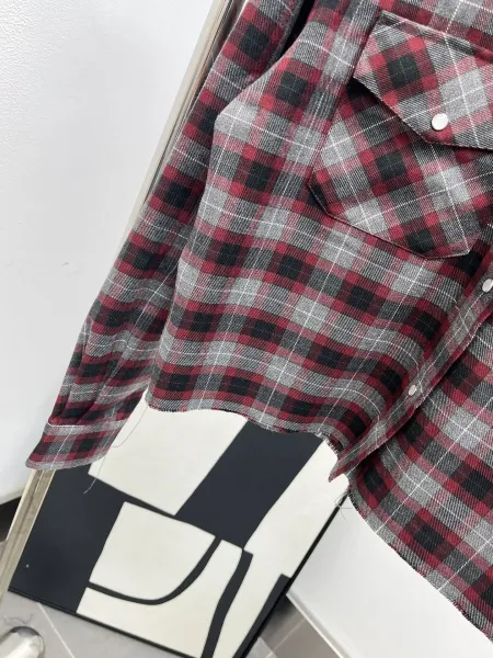 Design Plaid Western Shirt Burgundy Gray Multicolor Shirt Tops Shirt - 15