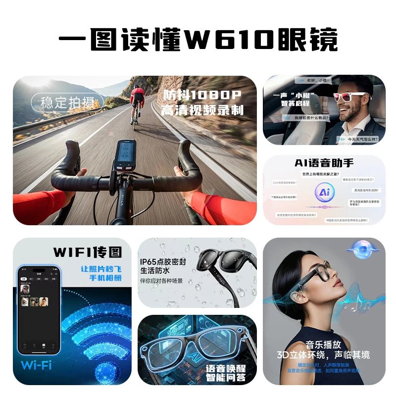 Congcong Tech W610 Black Smart AI Glasses