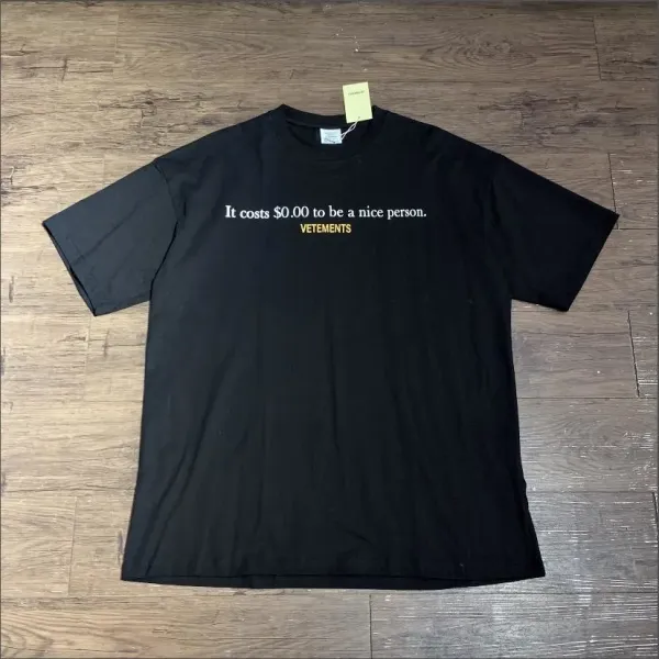 Vetements It Costs $0.00 to Be a Nice Person Black T-Shirt - 1