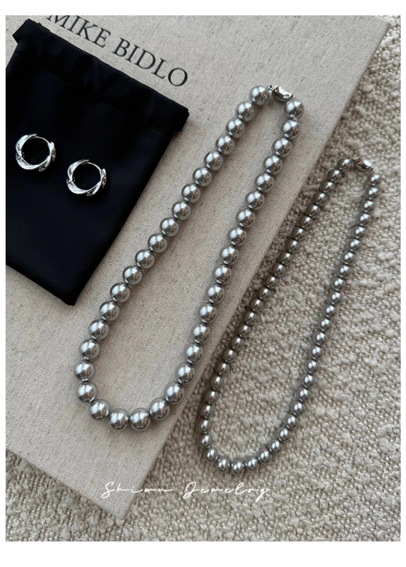 Design Pearl Bead Necklace Silver Gray Jewelry - 13