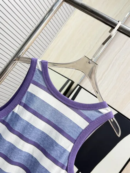 Design Striped Ribbed Trim Tank Top in Purple, Blue, and White Vest Top - 11