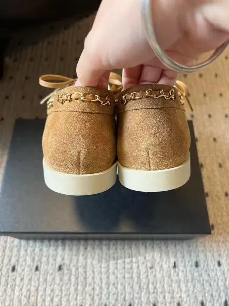Chanel Boat Shoes Light Blue Suede Two-Tone with Chain Detail - 8