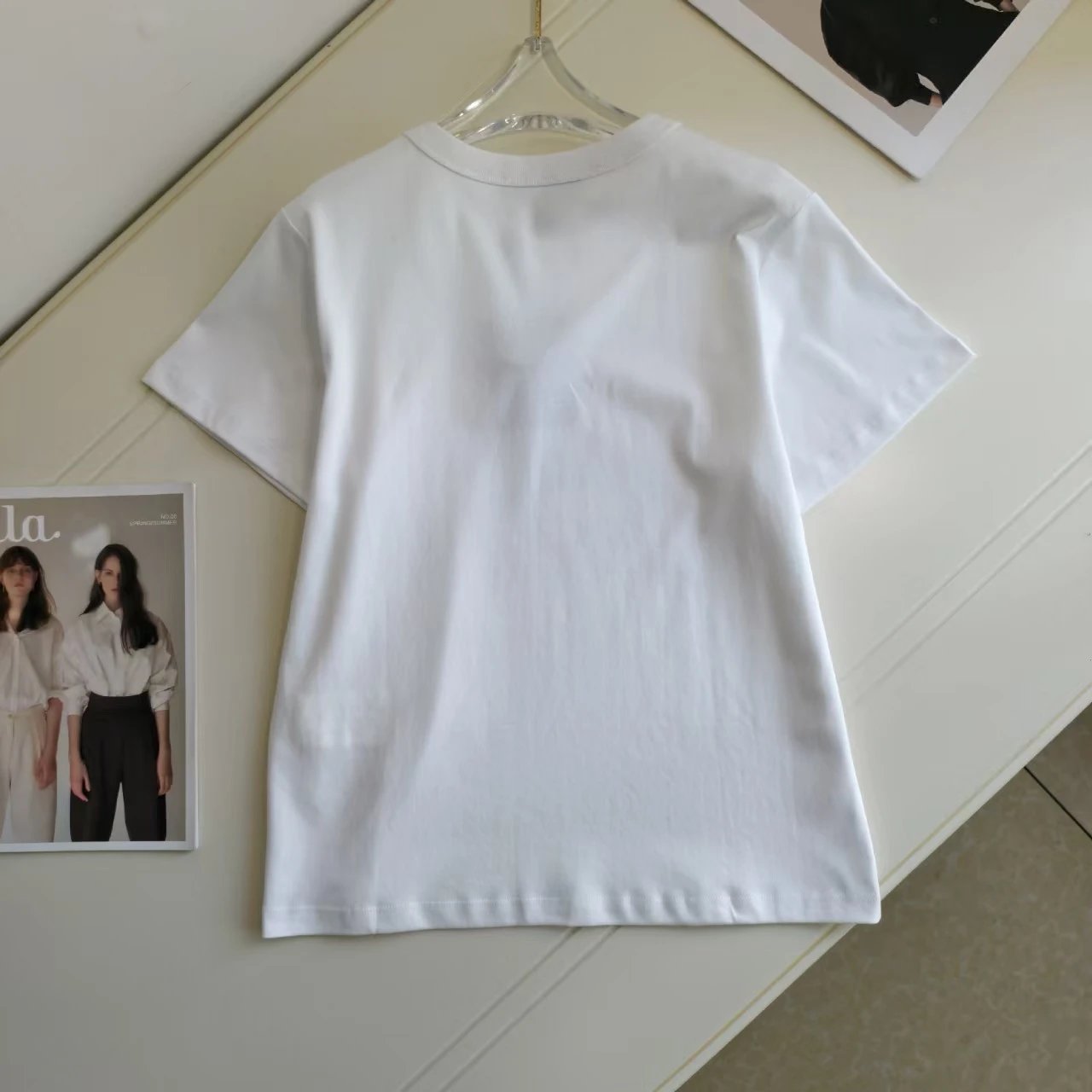 White Cotton T-Shirt with Black Horse and Red Script Graphic Casual Tee